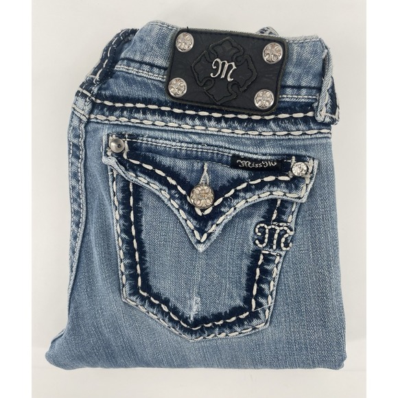 Miss Me Denim - MISS ME JP5014-11 Boot Cut Womens Distressed Jeans 27 Flap Pockets Cowgirl